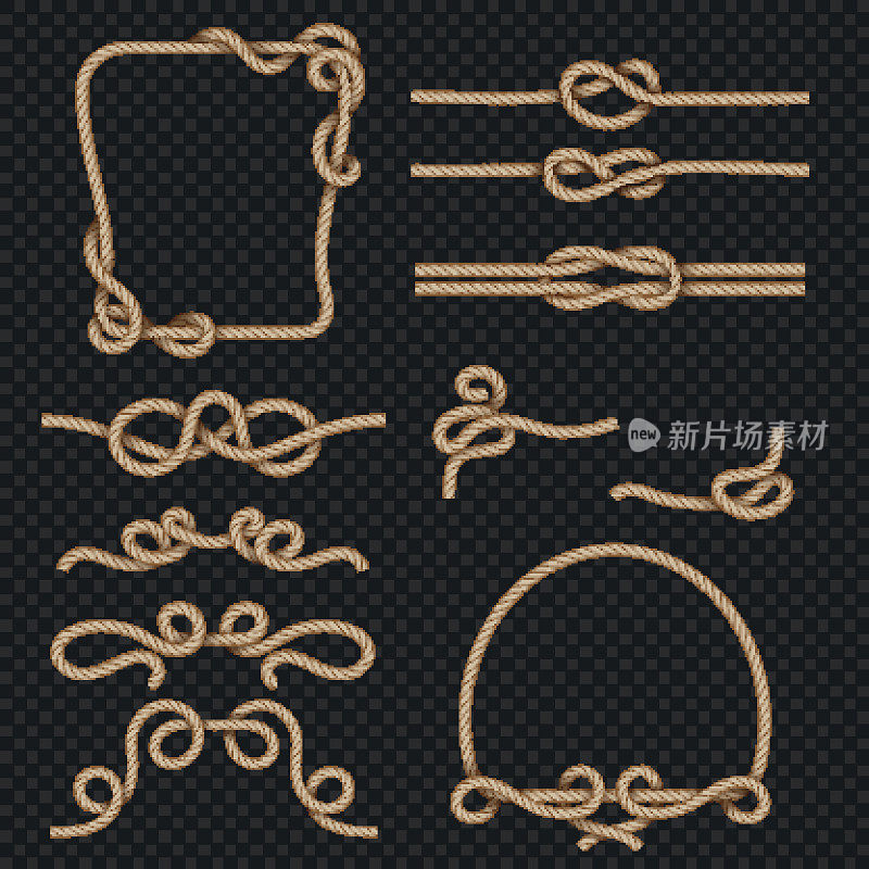 Rope border and frames with knots vector marine design elements